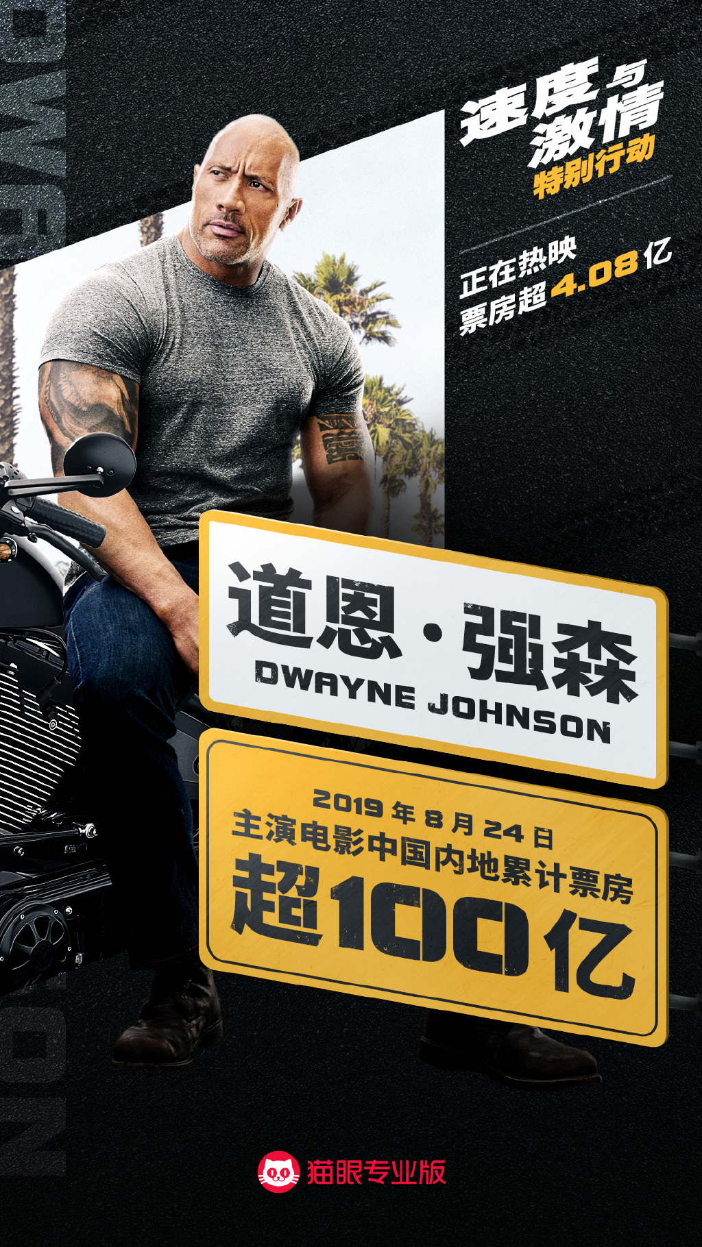 《速激:特别行动》票房破4亿 巨石强森成中国第10位百亿影人